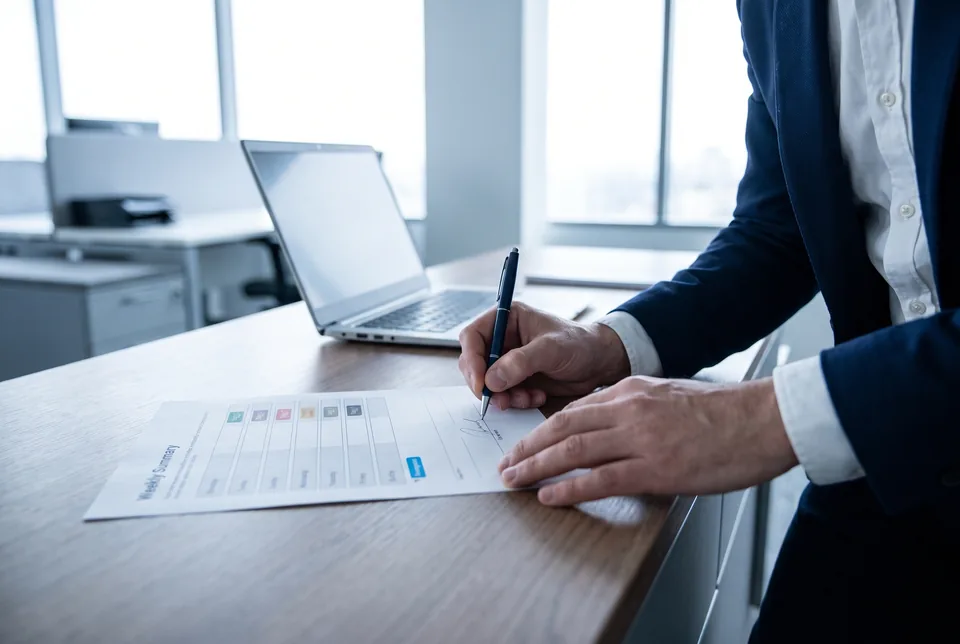 Manager signing off the weekly competitor digest