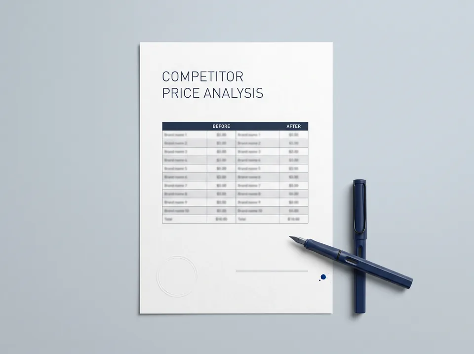 Printed competitor change report with a pen beside the signature line