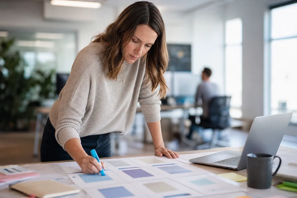 Product marketer marking a changed price on printed competitor pricing tables